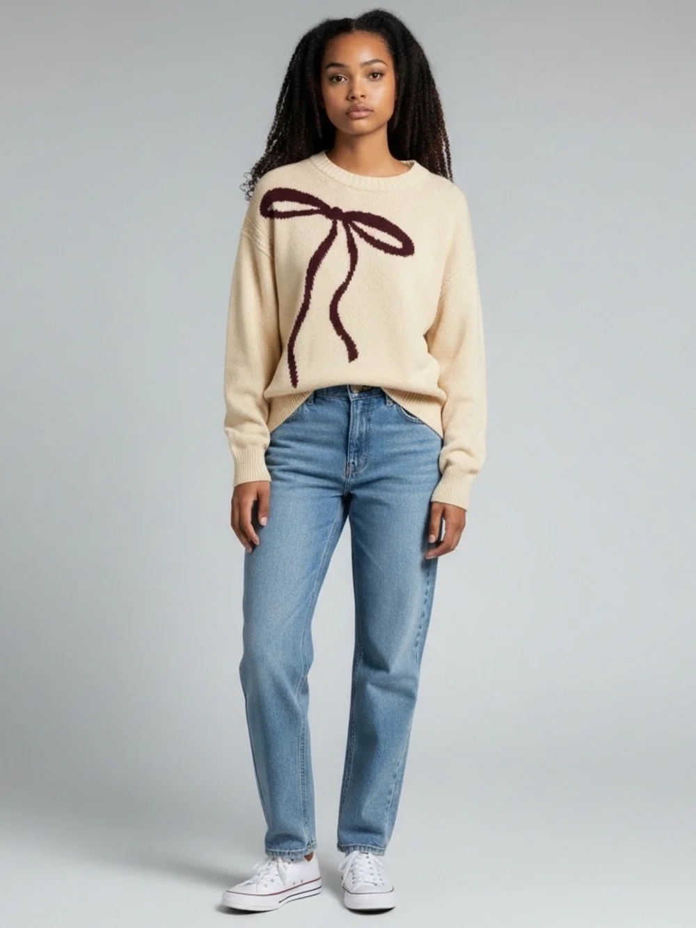 J. Crew Relaxed Crewneck Pullover Bow Print Oversized Wool Alpaca L XL NWT
